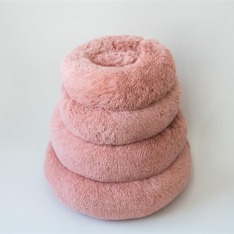 Hot Sales Lovely Fluffy Pet Bed for Dog Cat Bed Worm and Safety Plush Round Pet Beds for Cats or Small Dogs