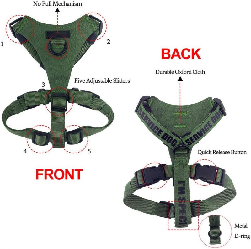 Spupps No-Pull Service Dog Adjustable Strap Harness Front D-Ring, Quick Release Buckle + Back Plate for Patches