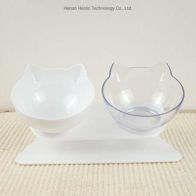 Cat Dog Double Bowls with Raised Stand 15 Tilted Raised Pet Feeder Bowl