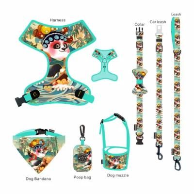 China Classical Pattern Design Soft Padded Dog Collar and Leash for Pet Cat Dog Leash Collar Set Dog Harness Set