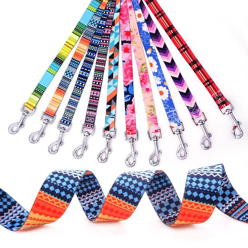 10 Colors Dog Collar Leash for Walking Training Luxury Polyester Pet Dog Cat Harness Set Custom Printed Dog Leash