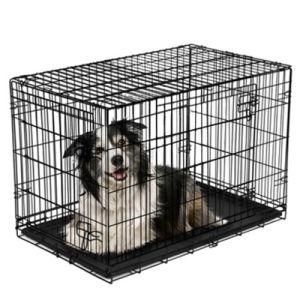 42&quot; Large Metal Dog Cage Foldable Pet Cage Double Door Dog Crate