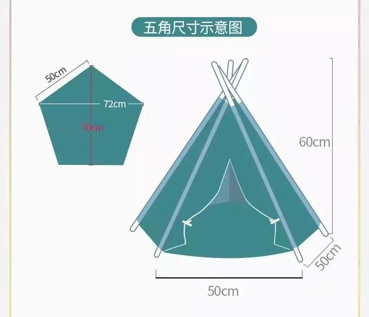Wholesale Foldable Cotton Fabric Pet Teepee Dog Tent Factory Price Five Sticks Wholesale Pet Bed Dog Teepee Tent
