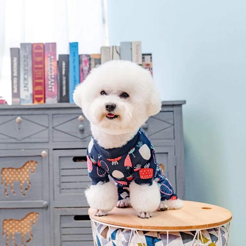 Soft Dog Pajamas Adorable Dog Apparel Jumpsuit Cute Pet Clothes with Fruit Pattern Fashionable Lightweight Puppy Jumpsuit Cotton