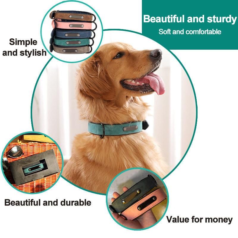 Luxury PU Leather Pet Collar Custom Colors Softly Padded Waterproof Classic Vegan Genuine Leather Dog Collar