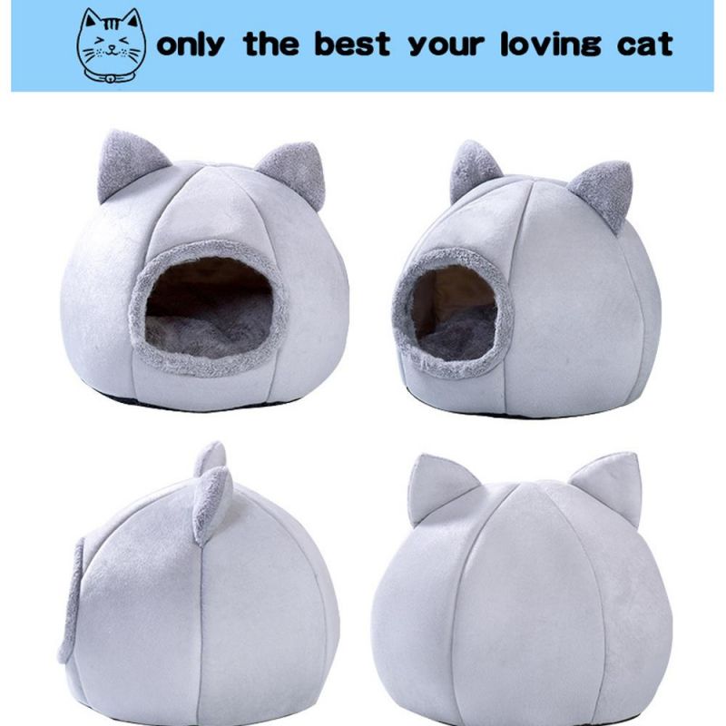 2-in-1 Foldable Cat Bed Kitten Cage Nest Indoor Cave House with Removable Soft Mat