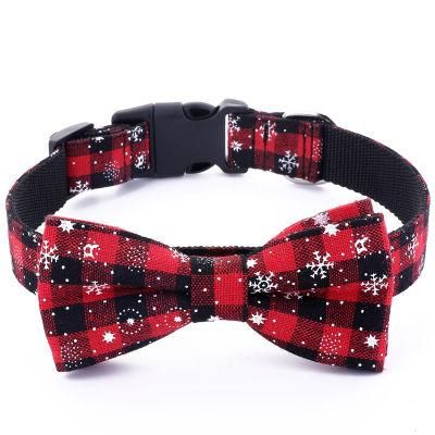 Christmas Series Snowflake, Nylon Adjustable Safety Buckle Bow Tie Pet Collar