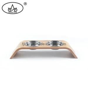 Wooden Cat Food Tray 2 Bowls Dinner Table for Pet