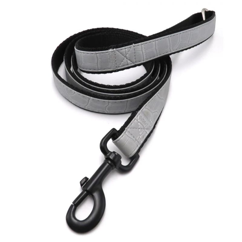 Durable PU Crocodile Grain Tensile Strength Dog Collar Leash