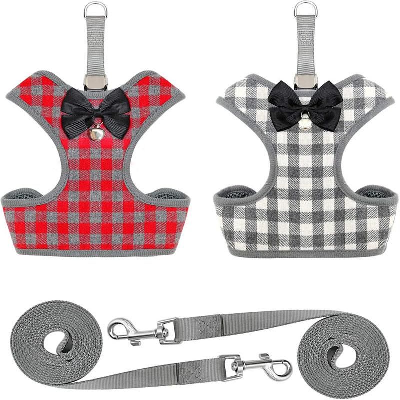 Soft Mesh Pet Harness Classical Plaid Dog Harness with Dog Leash