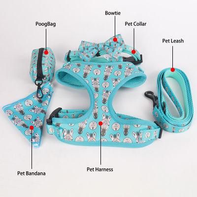Manufacturer Sublimation Print Custom Logo Fashion Adjustable Luxury Pet Collar Lead and Harness Padded Dog Collar Leash Set