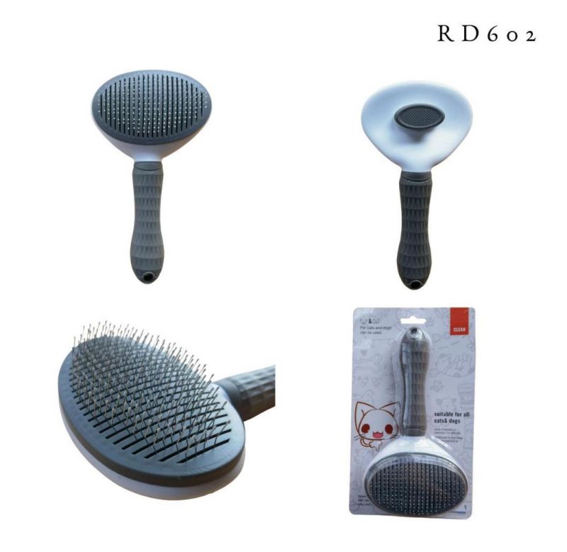 Oval Self-Cleaning Slicker Brush for Dogs and Cats Pet Grooming Dematting Brush Fine Needle-Gray-L