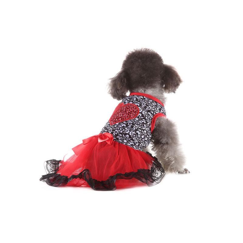 Beautiful Heart Lace Wedding Party Red Pet Dress