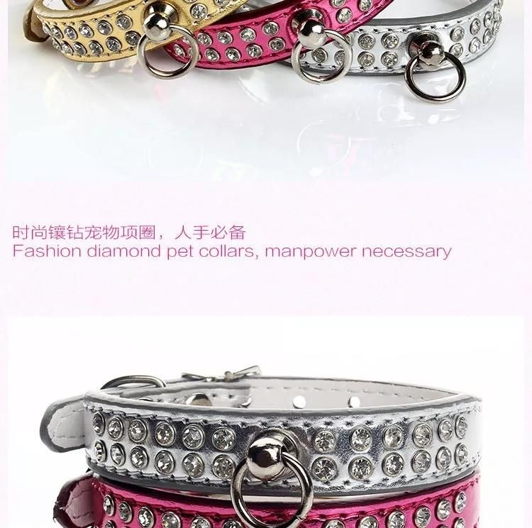 PU Leather Designers Diamond Luxury Dog Collar Gold Silvery Pet Cat Collar Accessories Wholesale