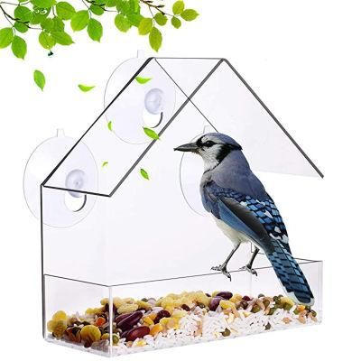 with Strong Suction Cup Acrylic Transparent Wild Window Bird House Feeder with Strong