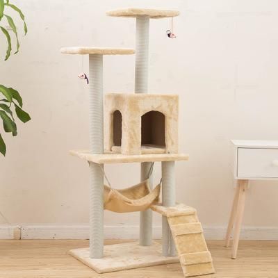 in Stock Fast Dispatchhot Sale Wooden Scratch Climbing Tower Cotton and Hemp Rope Cat Tree with Cave Scraper for Cats