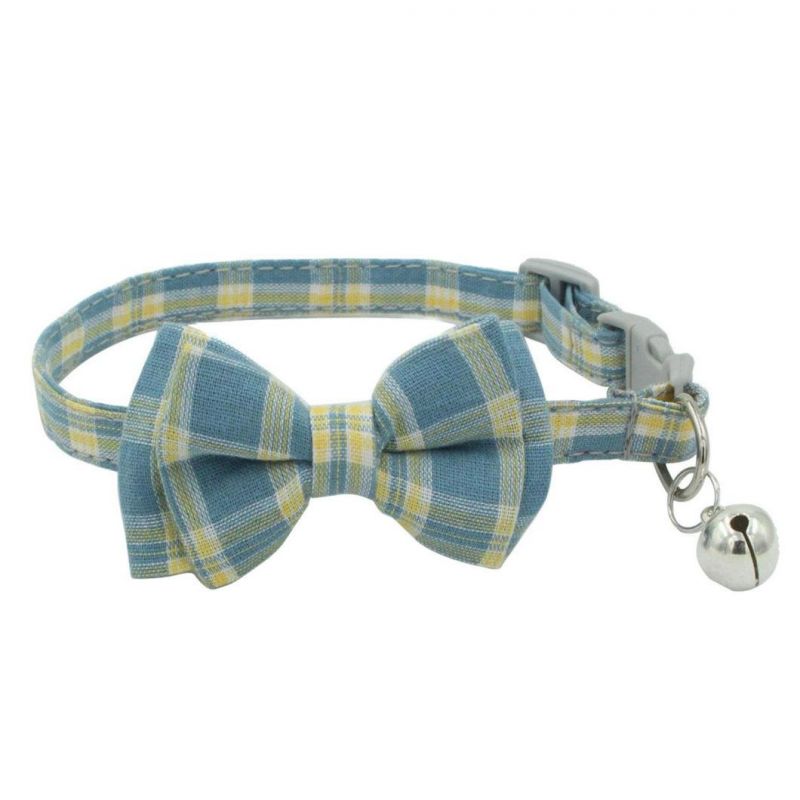 Plaid Dog Collar with Bow Adjustable Cat Collar