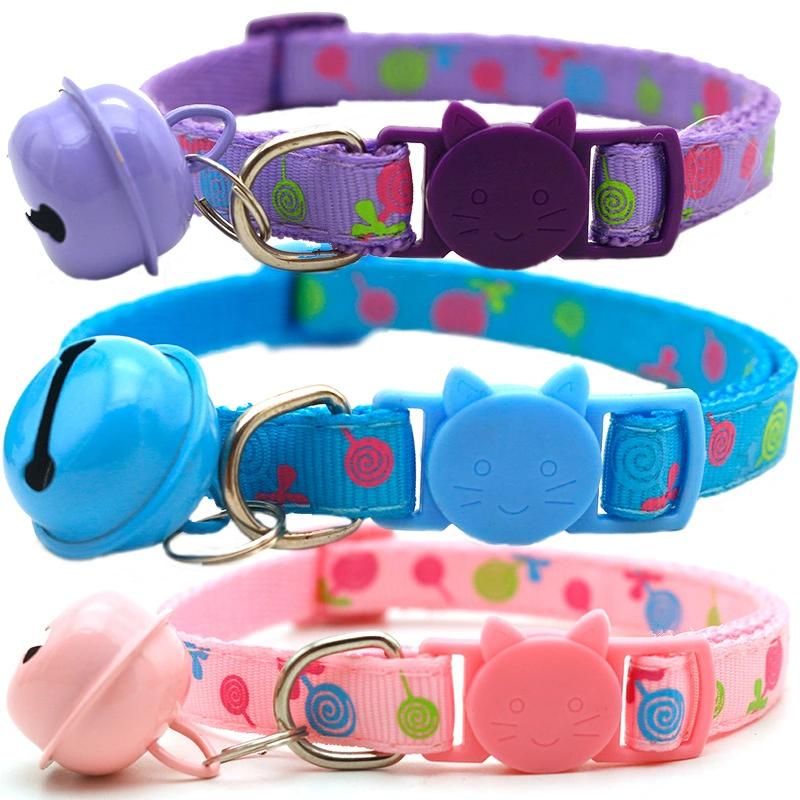 New Colorful Customized Cat Collar Lollipop Pattern Cat Shape Safety Buckle Cat Dog Collar