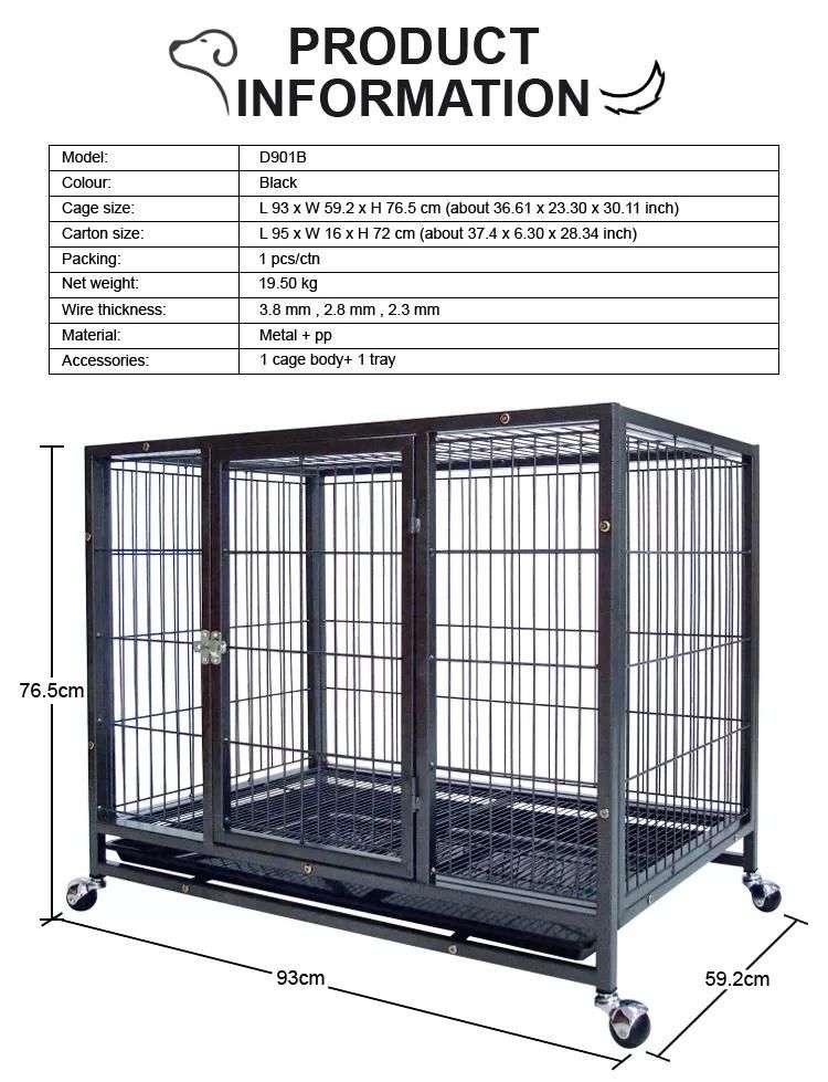 Hot Selling Large Square Tube Encryption Bottom Mesh Wire Dog Cage Kennel with Wheels Movable