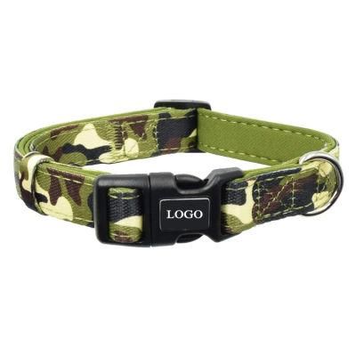 High Quality Custom Logo Polyester Printing Pet Dog Collar Soft Neoprene Padded Print Camouflage Dog Collar Leopard Grain Dog Collar