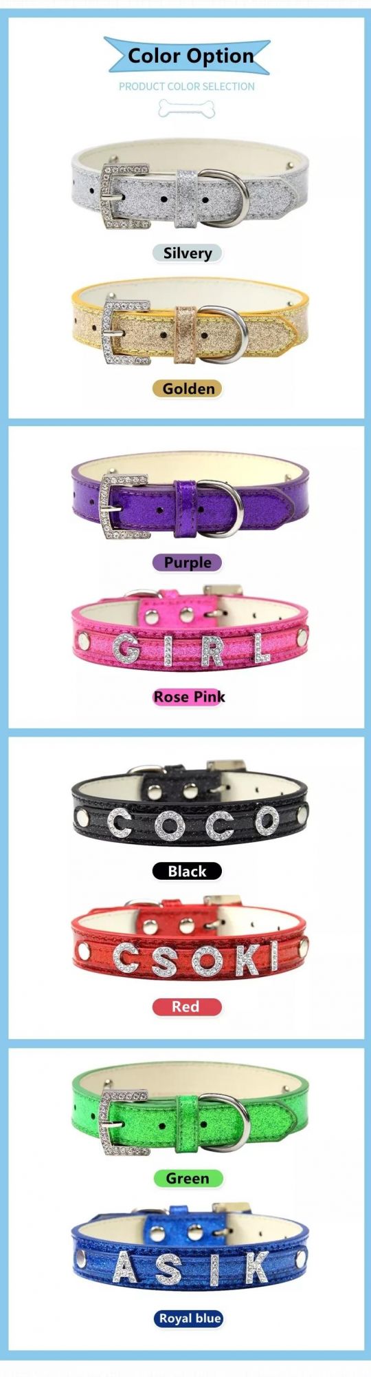 Mock Croc PU Leather Dog Collar Diamond DIY Name Letters Jewels Rhinestone Pet Dog Jeweled Collars