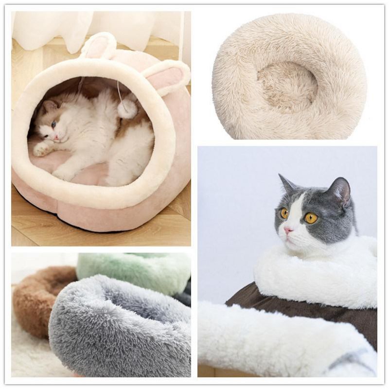 Faux Fur Ultra Soft Washable Calming Cat Bed Luxury Washable Plush Round