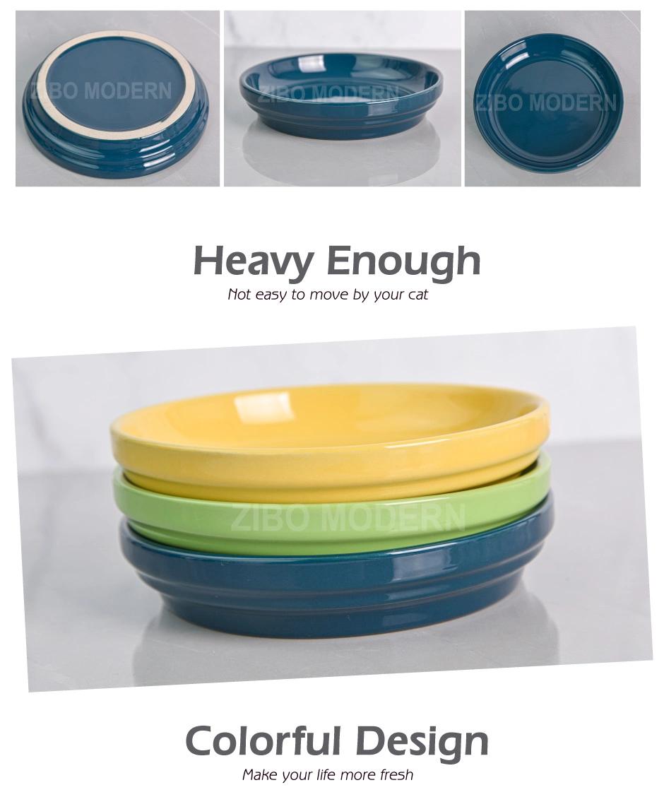 6.6 Inch Colored Stoneware Heavy Enough Cat Food Dish - Kitty Food Plate