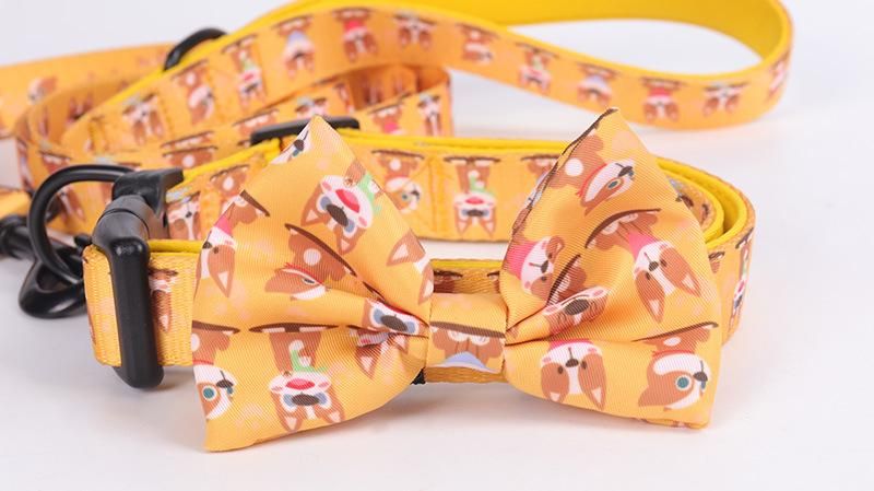 New Design Polyester Pet Lovely Dog Harness Leash Set with Bowtie Collar Bandana and Poop Bag/Popular
