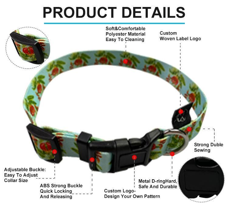 Adjustable Flower Pattern Pet Lope Heavy Duty Dog Puppy Cat Sublimation Collar Leash Harness Set
