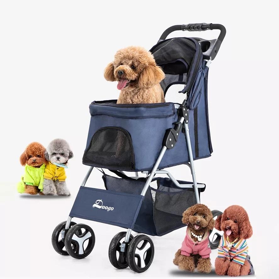 Multi-Colors Pet Carrier Stroller Lightweight 4 Wheels One Hand Fold up Dog Stroller