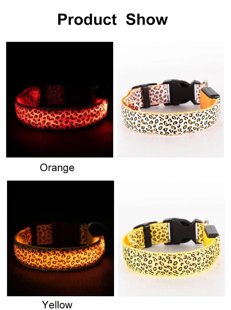 Amazon New Design Leopard Printed 8 Colors Rechargeable LED Shiny Dog Collar//