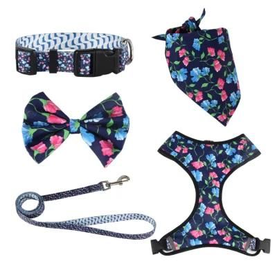 Hot Selling Cute Reversible Dog Harness Walking Halter, New Custom Printed Sport Dog Harness Set with Pet Collar Leash