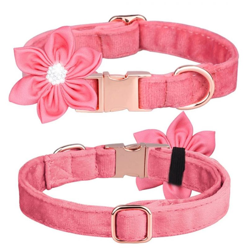 Dog Collar Set Dog Leash Hexapetalous with Rhinestone Design