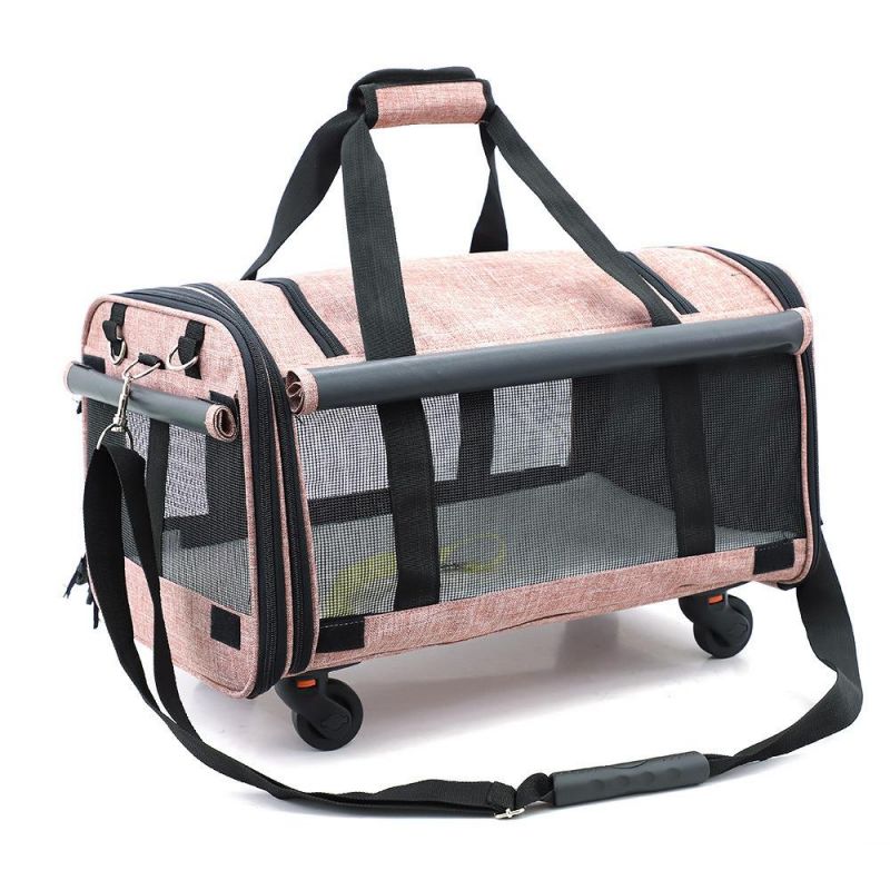 Rolling Wholesale High Quality Multi-Function Shoulder Tote Dog Bag New Design Pet Trolley Bag with Wheels and Straps