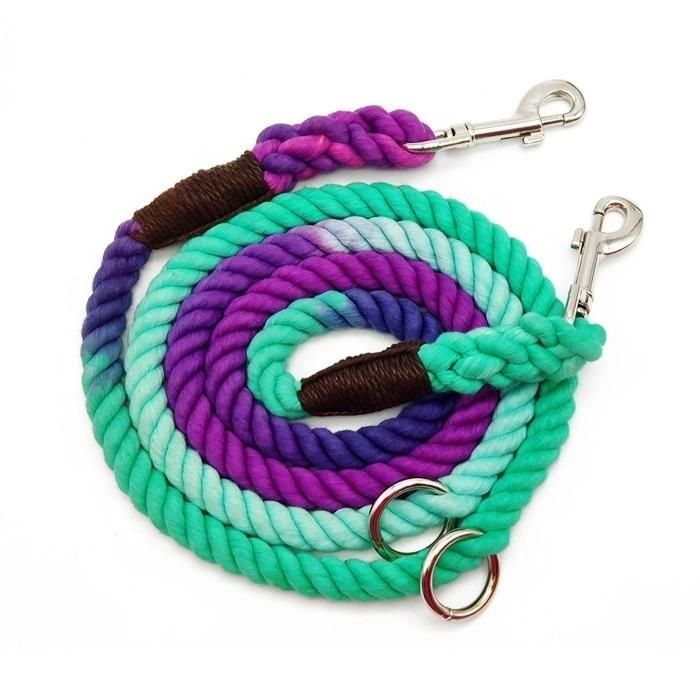 New Multi-Function Rope Leash Braided Rope Dog Leash Gradient Handmade 6FT Ombre Cotton Manufacturer OEM