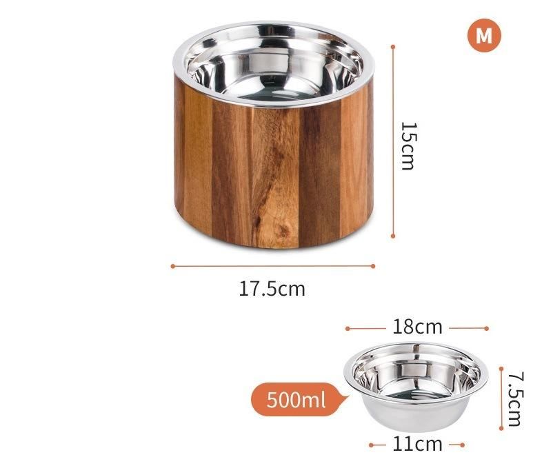 Raised Pet Bowl for Serving Food/Water with Acacia Wood Stand