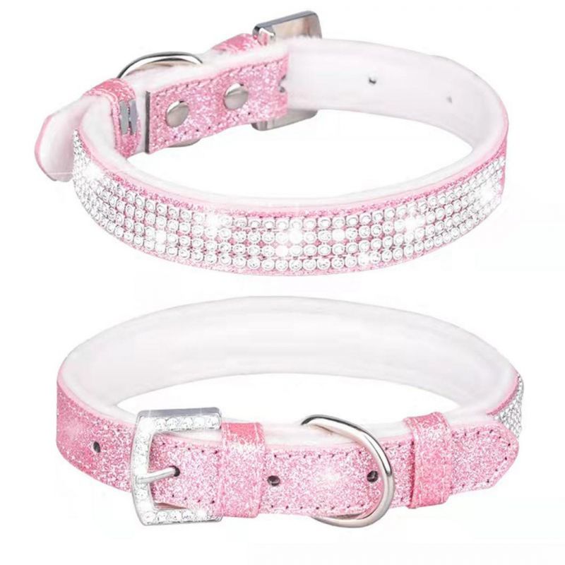 Sparkling Crytal Dog Collar PU Leather Pet Collar