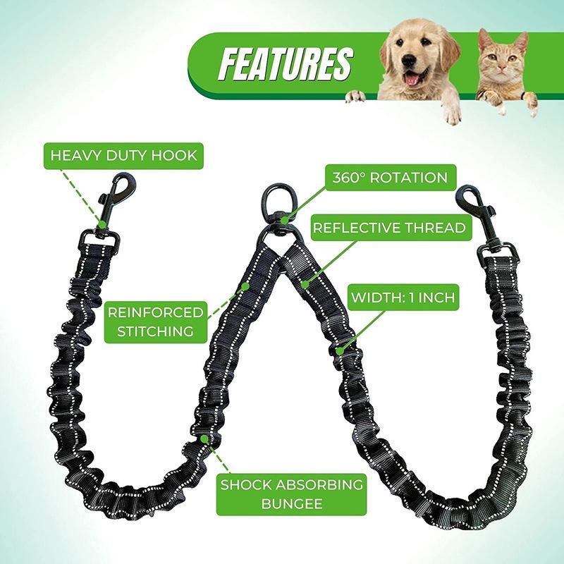 Reflective Double Dog Leash Attachment & Extender for Walking and Training, Double Dog Leash for Small and Large Dogs