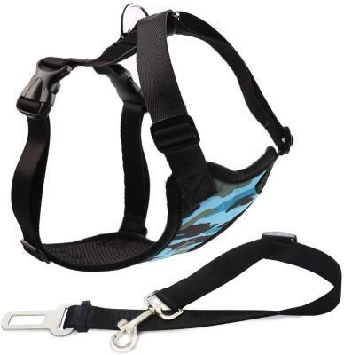 Camouflage Dog Safety Vest Harness with Seat Belt Strap Car Pet Harness