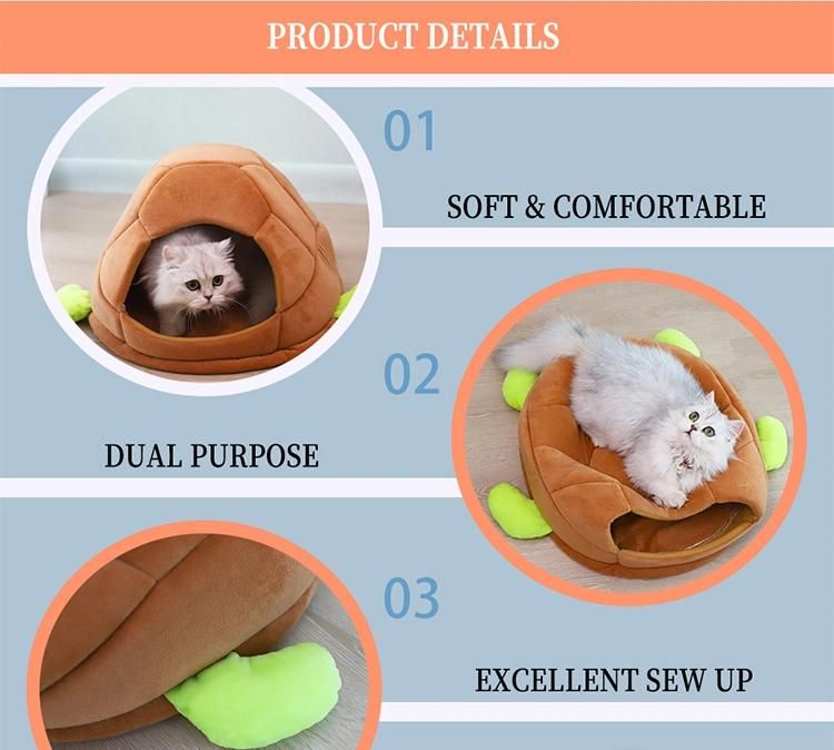 New Style Cute Semi-Closed Pet Beds Soft Comfortable and Warm Tortoise Shell Cat Bed House