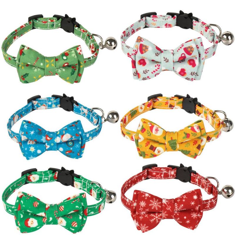 Wholesale Lovely Christmas Elastic, Bowtie with Small Bell Fabric Snowflake Pattern Cat Collar