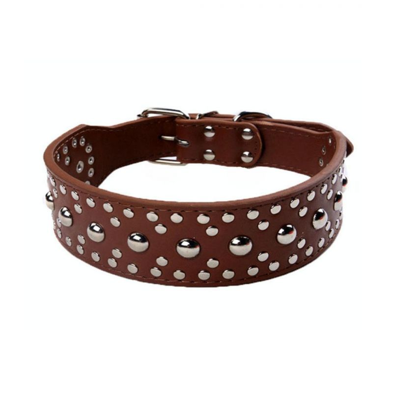 Rivet Studded PU Leather Dog Collar for Large Dog