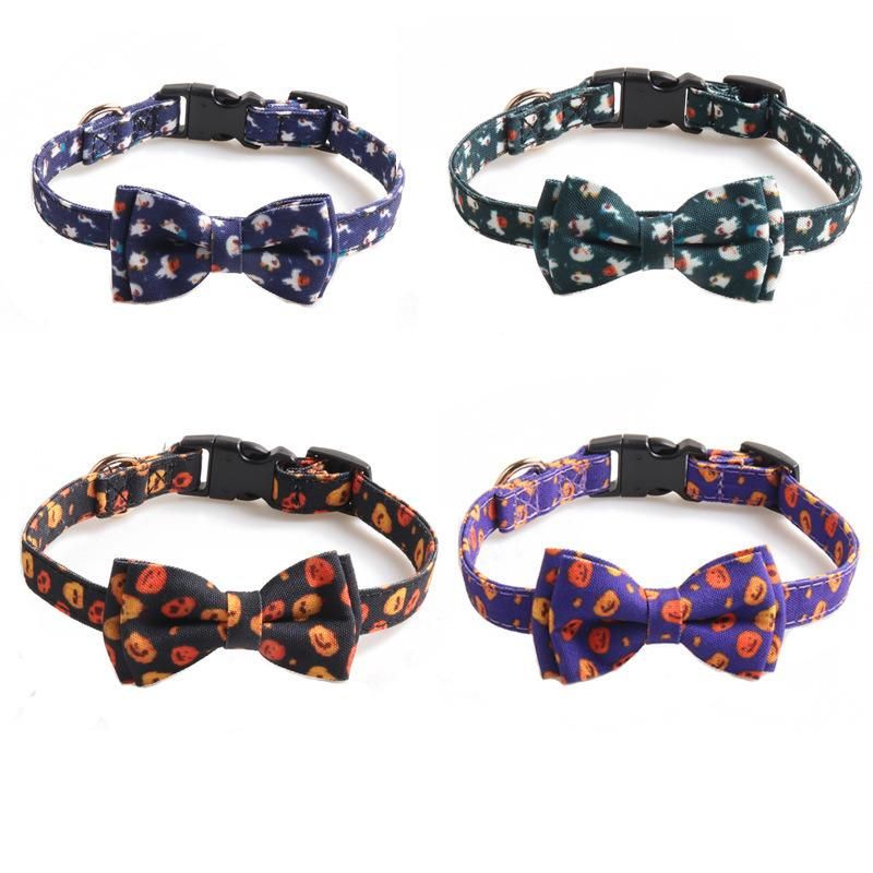 New Halloween Cute Fabric, Quick Release Buckle Light Weigh Bow Pet Collar