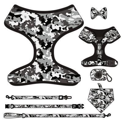Hot Selling Factory Custom Seven-Piece Camouflage Black, White and Gray, Pet Collar, Pet Harness, Pet Leash, Bow Tie, Safety Rope
