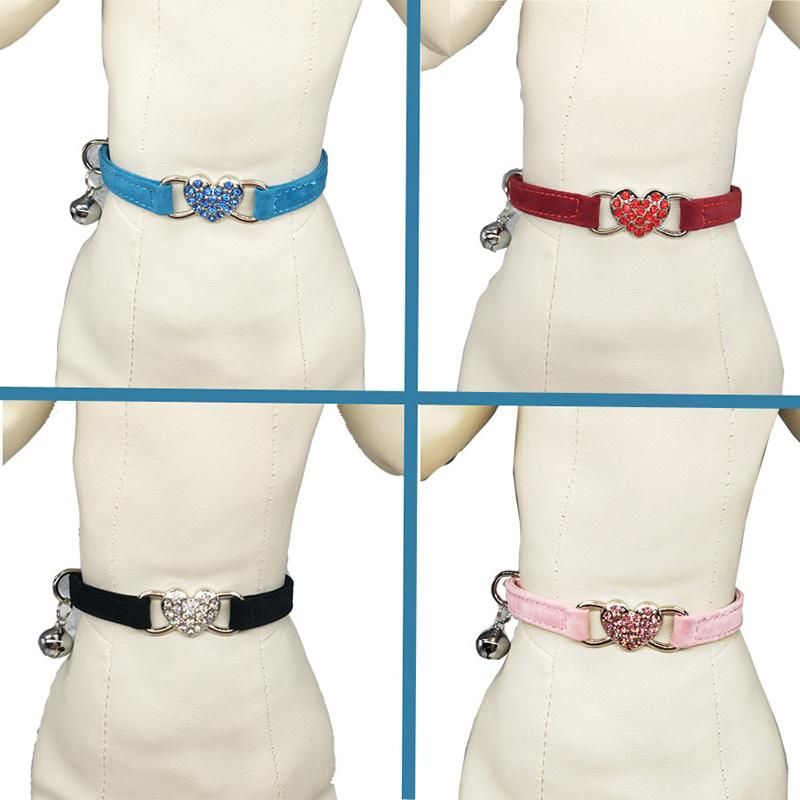 Soft Velvet Heart Charm and Bell Pet Product Cat Dog Collar
