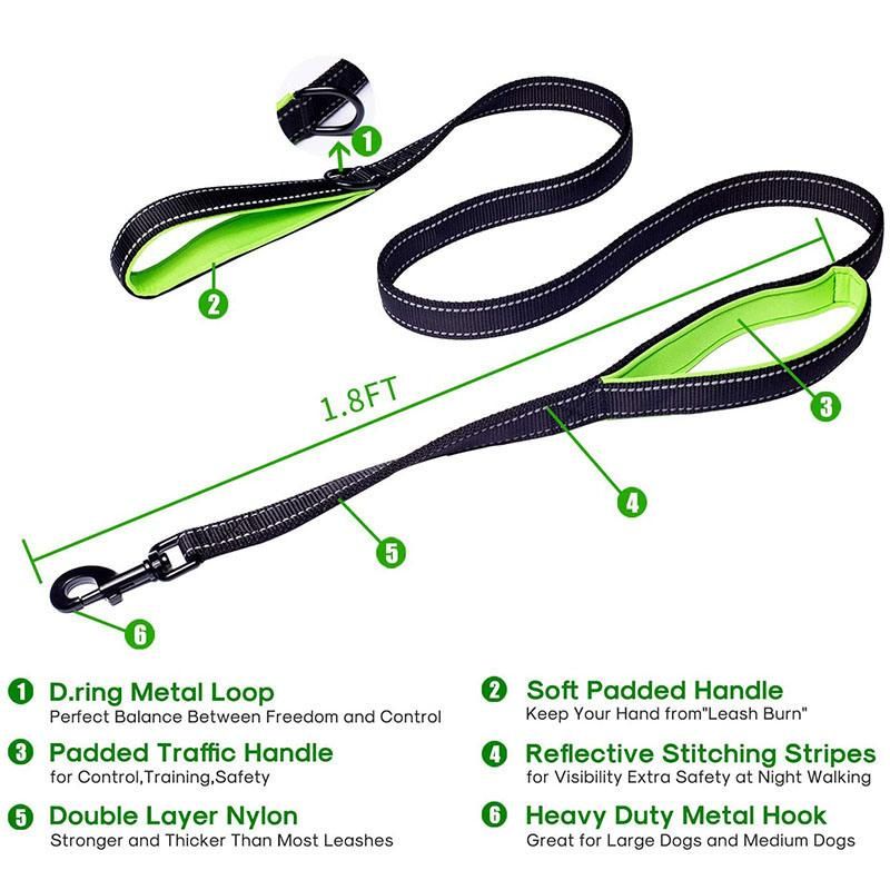 Reflective Dog Leash Two-Handle Pet Leash