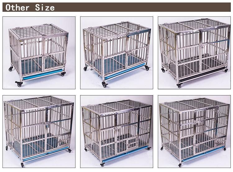 Four Wheels Dog Cages Large Breed Stainless Steel Kennels Heavy Duty Glass Door