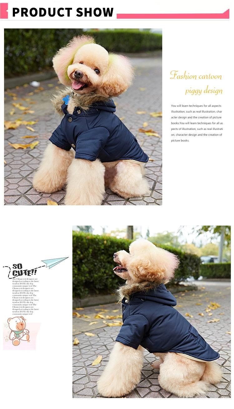 Thicken One Pocket Korean Style Cotton Hoodie Warm Dog Jacket Coat Costume Winter Dog Clothes