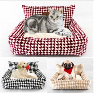 Dog Beds Eco Friendly Wholesale Washable Luxury Large Cat Pet Dog Bed Furniture Luxury Orthopedic Houndstooth Cat Bed