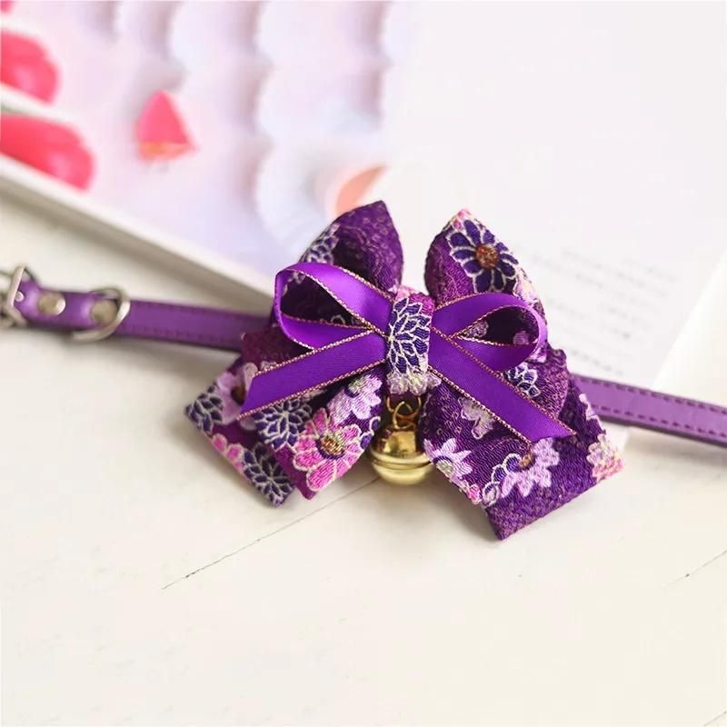 Wholesale Pet Accessories Luxury Cat Bow Collar Bells Adjustable Kitten Dog Puppy Collar